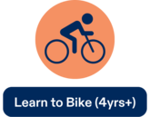 Image of cyclist and link to learn to bike camp page