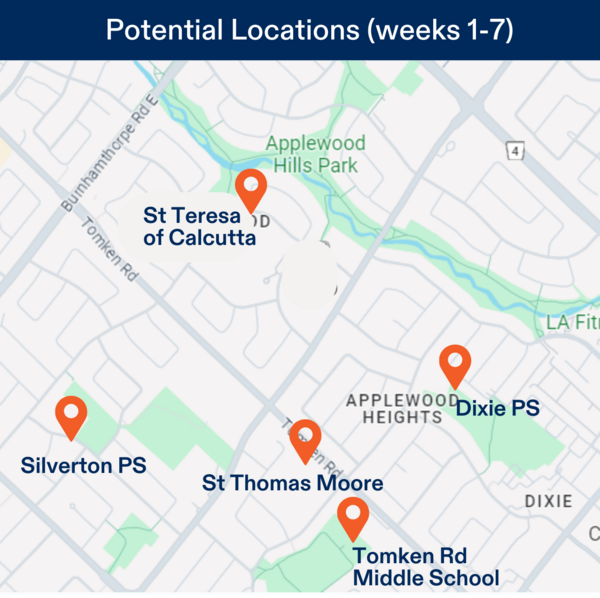 Map of potential camp locations for Mississauga Camp Location