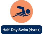 Image of swimmer and link to half day swim camp page