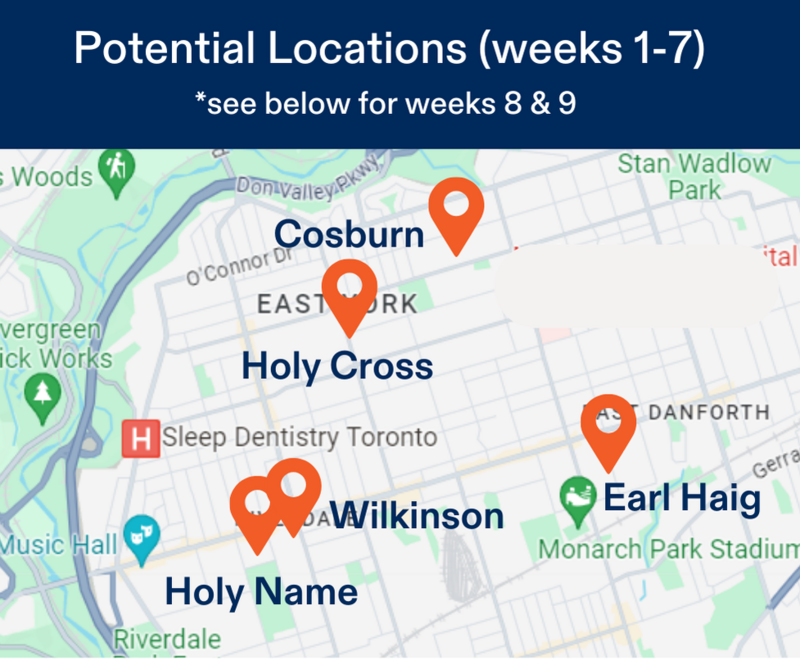 Map of potential camp locations for East York Camp Location for June 30 - August 15