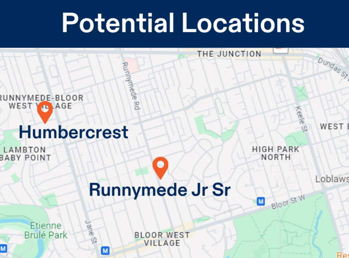 Potential High Park Soccer Program Locations Map