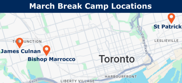 Map of all March Break Camp Locations in Toronto