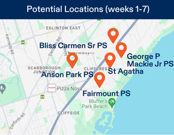 Map of potential camp locations for South Scarborough Camp Location