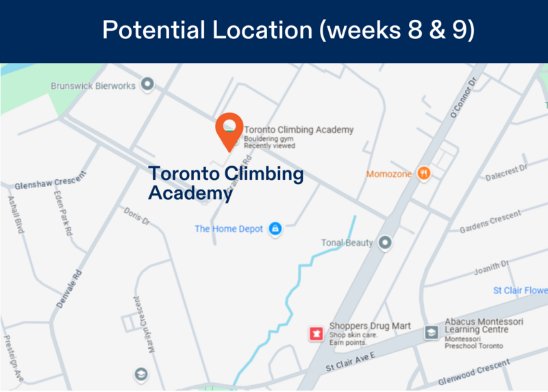 Map of camp location Toronto Climbing Academy August 18 to August 29