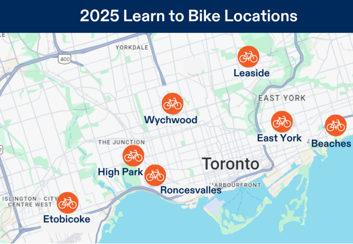 Map of Learn to Bike Program Locations in Toronto