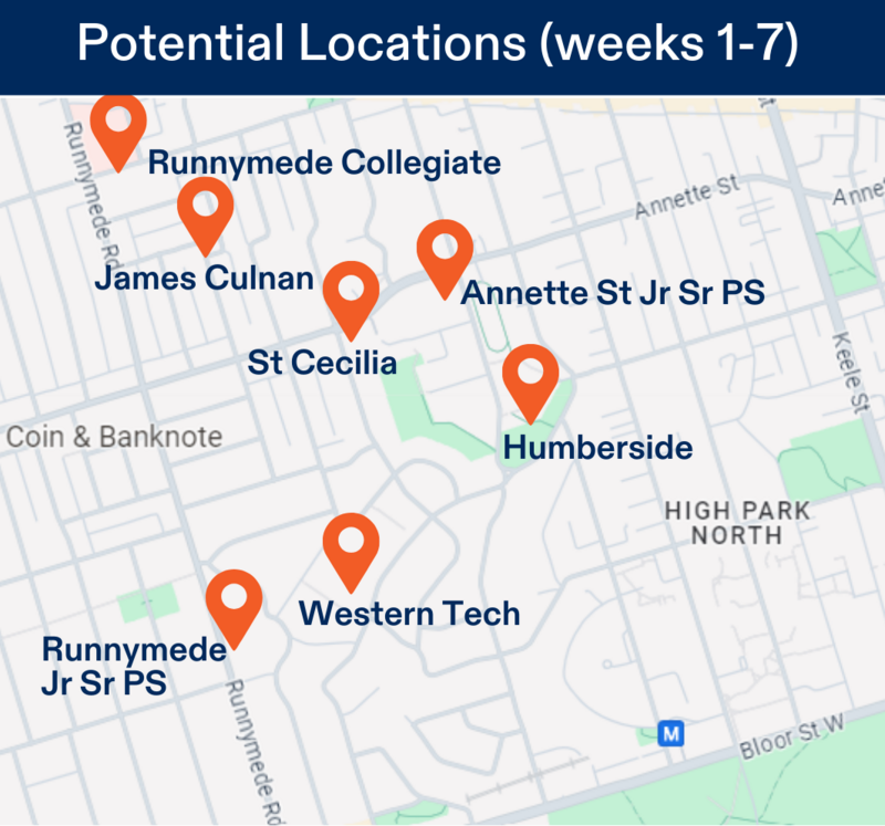 Map of potential camp locations for High Park Camp Location for June 30 - August 15