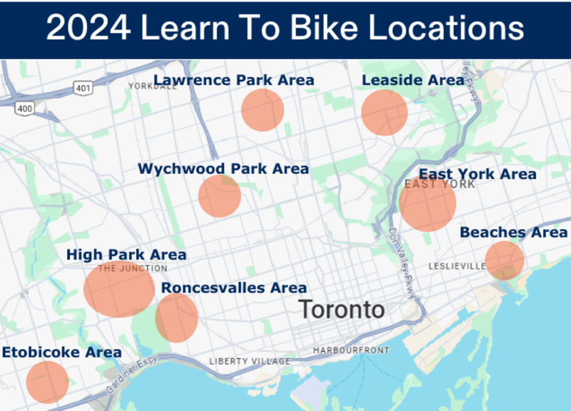 2024 Learn To Bike Program for Children in Toronto Location Map