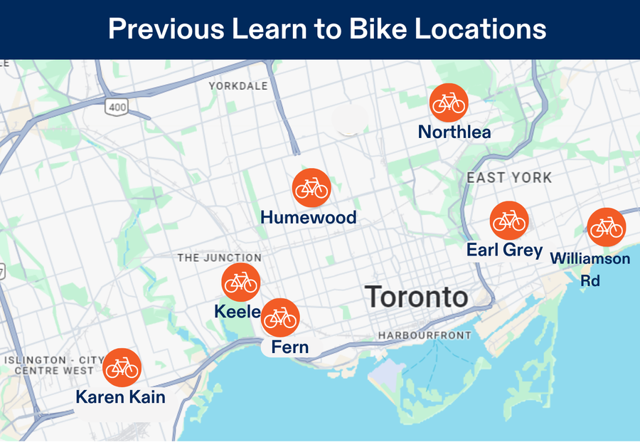 2025 Learn To Bike Program for Children in Toronto Location Map