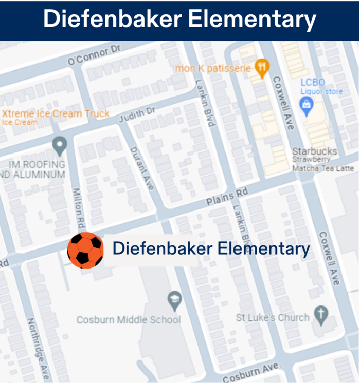 Diefenbaker Elementary in East York Soccer Locations Map