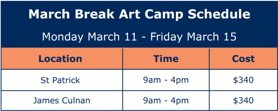 March Break Art Camp Schedule & Fees