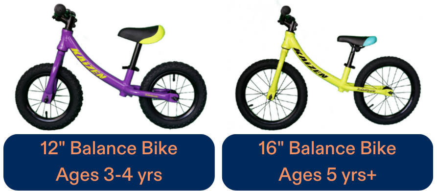 Wychwood Park, Toronto, 12 inch balance bike for children ages 3-4 & 16 inch balance bike for children 5 years and older