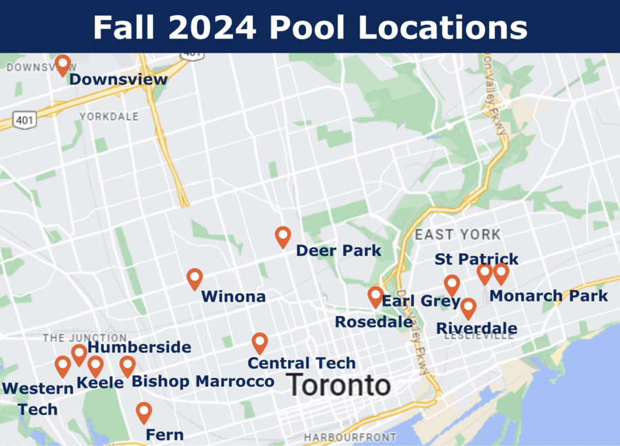 Fall 2024 Swimming Lesson Pool Locations Map for Toronto