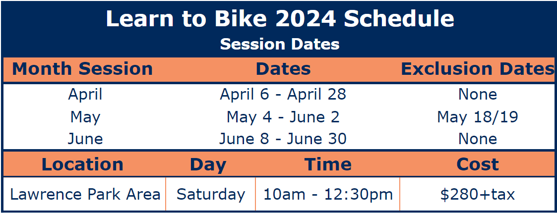 Lawrence Park, Toronto, Learn to Bike Spring 2024 Schedule