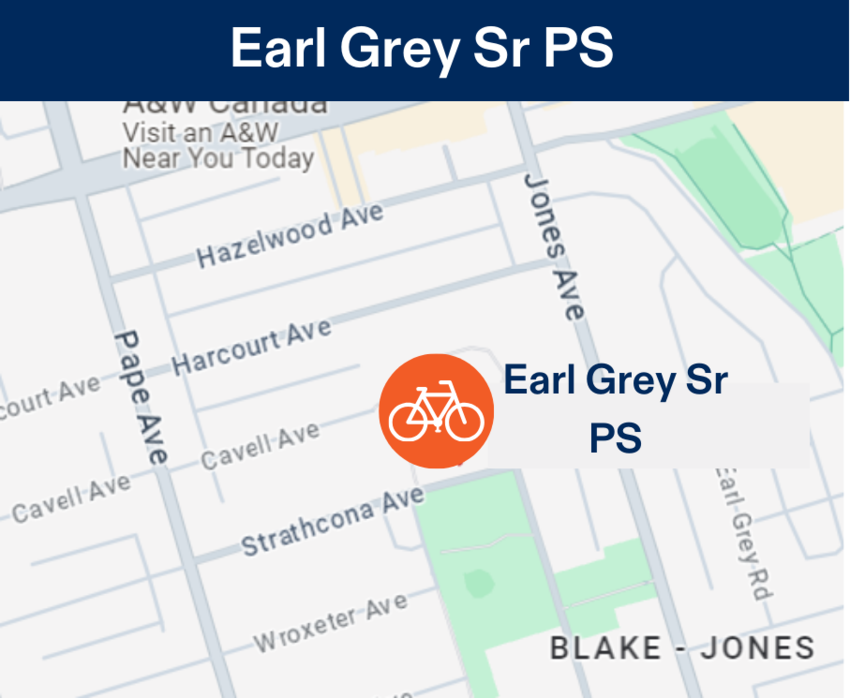 East York Area, Earl Grey Sr PS Learn to Bike Program Location Map