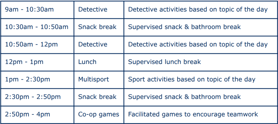 Detective Camp Daily Schedule Breakdown