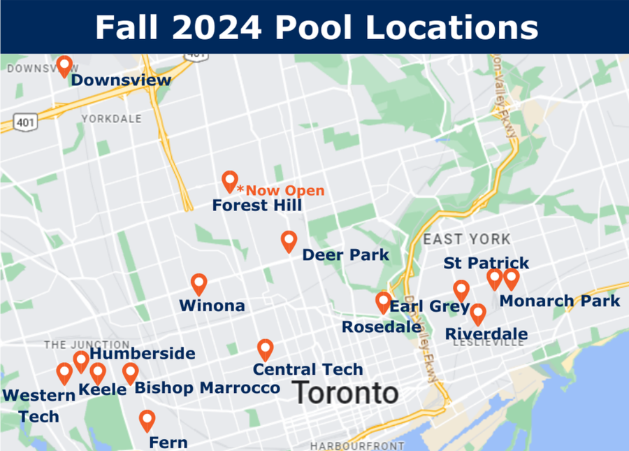 Fall 2024 Swim Lesson Pool Locations Map