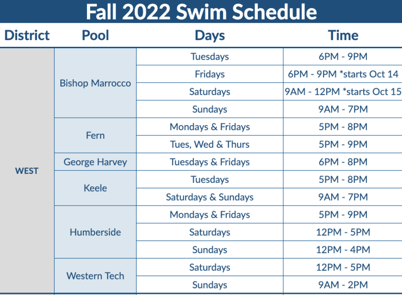 Fall 2022 Swim Schedule