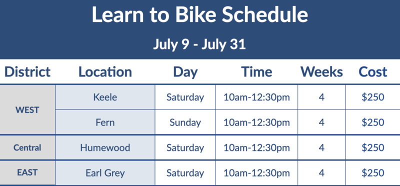 learn to bike schedule summer