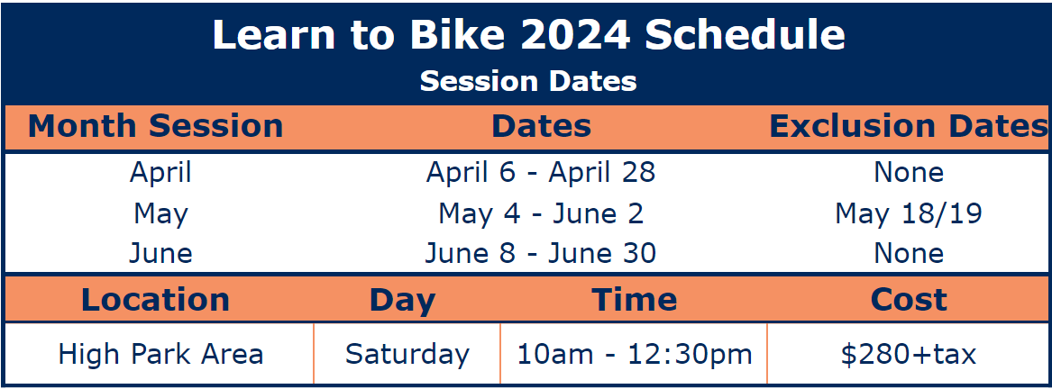 High Park, Toronto, Learn to Bike Spring 2024 Schedule